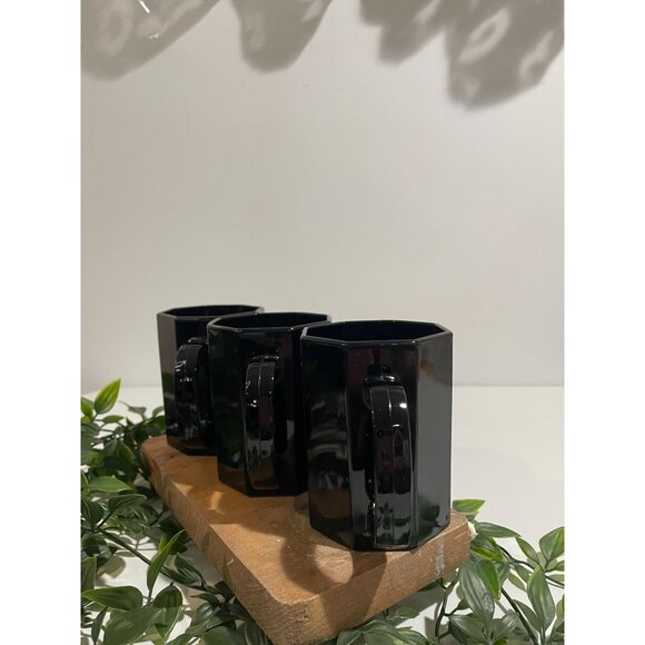 3 Mid Century Style Black Glass Octagon Coffee Mugs Cups ARCOROC France OCTIME - Picture 14 of 14